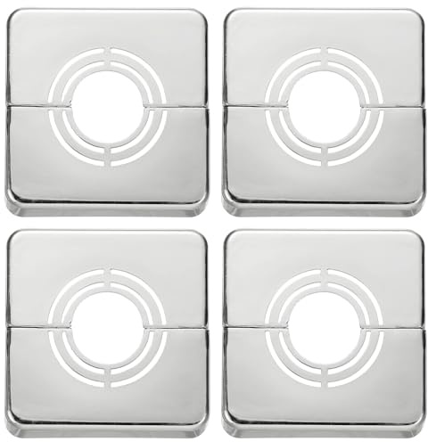 sourcing map 4pcs Wall Split Flange 0.79 (20mm) Plastic Square Adjustable Split Flange Pipe Cover Clip-on Escutcheon Collar Under Sink Pipe Radiator for Bathroom Kitchen Toilet, Silver