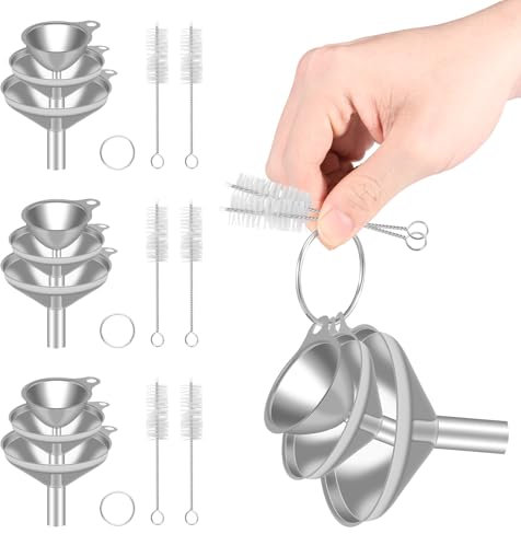 TNTGMG 12 pezzi imbuti in acciaio inox da cucina con 8 spazzole per la pulizia, imbuto piccolo, medio e in qualità alimentare, per riempire bottiglie, conserve, cucina, laboratorio o imbuto dell'olio