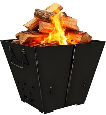 Hoguera Portátil para Camping – Cuenco de Fuego Plegable de Hierro Resistente para Terraza, Fogata, Picnic – Sin Parrilla