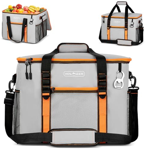 INSMEER Bolsa isotérmica grande de 50 l, bolsa térmica suave con aislamiento para 80 latas, plegable, a prueba de fugas, con abridor y correa de hombro desmontable, bolsa térmica portátil para picnic
