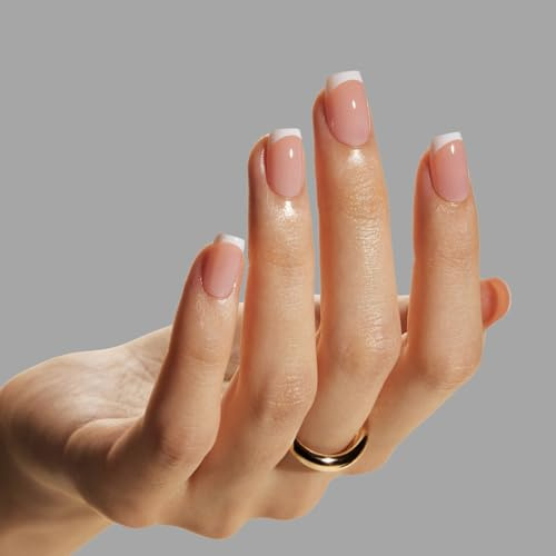LAMIMOSA Press On Nails French Kurz Quadratisch 32er Set – weiß French Tips Nägel zum Aufkleben Short Square mit Glue, Soft Gel Fake Nails in 16 Größen, FRENCHY SQUARE