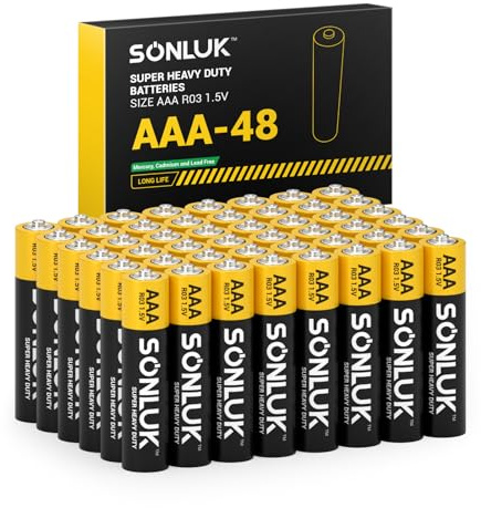 SONLUK AAA Batteries 48 Pack - 1.5V Super Heavy Duty Carbon Zinc Double a Batteries, Mercury/Cadmium/Lead-Free, Perfect for Clocks, Flashlights, Toys & More