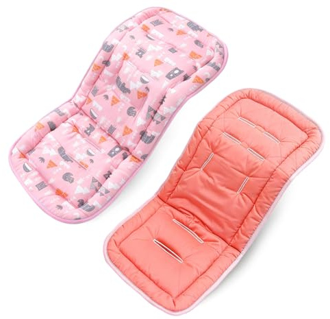 Universal Pushchair Pram Liner Cotton Baby Pushchair Seat Liners Double-Sided Use Baby Stroller Cushion Pad for Toddler Infant 78x34cm (Pink Forest Animals)