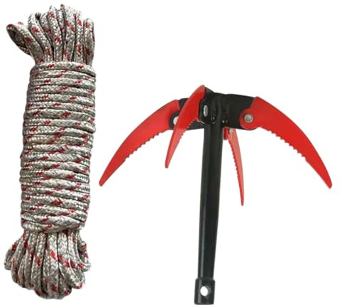 FONDOTIN Râteau à Dents en Acier Inoxydable Pliable pour Entretien Aquatique, Outil de Désherbage Portable Corde 10 M, Râteau Professionnel pour Jardin et Bassin, Couleur Aléatoire