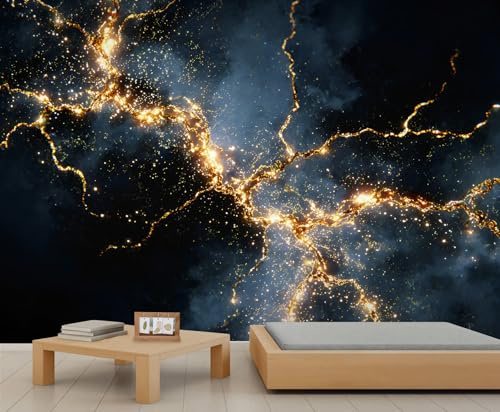 Abstract Marble Murals Blue Black Golden Marble Art Deco Wallpaper Luxury Golden Foil Wallpaper Glitter Sequins Marbling Bedroom Bedroom Living Room Wall Mural Poster 150X105cm