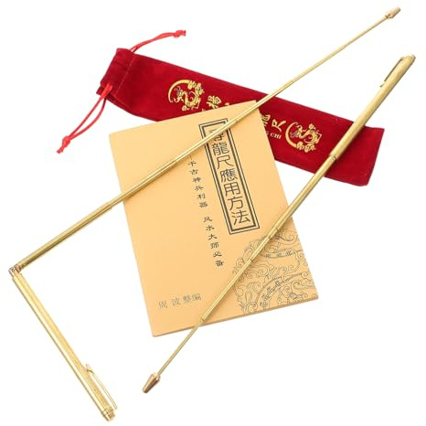 POPETPOP Baguettes De Détection D'énergie Et Bâtons De Sourcier Télescopiques pour Géobiologie Et Feng Shui, 4 Pièces en Acier Inoxydable Et Laiton Pur, Pack Paquet De Protection Et Guide Pratique