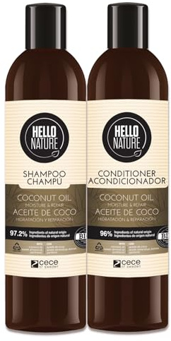 P-Beauty Naturkosmetik - Set de champú y acondicionador con aceite de coco orgánico, vegano, champú y acondicionador para el cabello hidratado, seco y dañado, sin silicona, con pantenol y vitamina E
