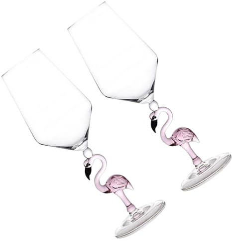 TOYANDONA Verres à Vin en Verre Rose Lot de 2 Design Flamant Capacité 330 Ml, Résistants à L'usure pour Fêtes et Ktv