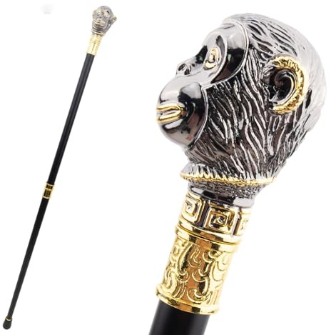 Gehstock mit Schwarzem und Goldenem Affenkopf, Luxuriös, Dekorativ für Damen und Herren Abnehmbar rutschfest für Cosplay Vintage-Partys 93 cm