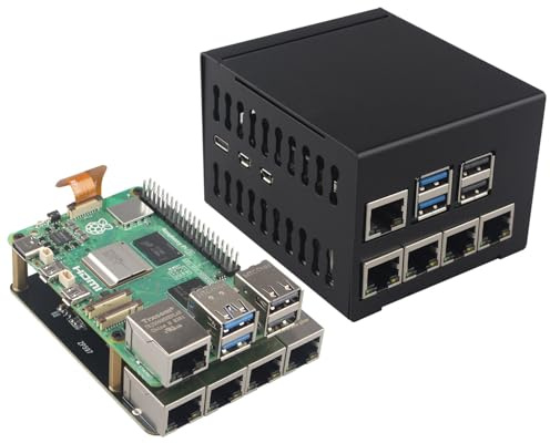ZDE ZP597 PCIe to 4 Ports 1G Gigabit 1000M Ethernet Network HAT Adapter Expansion Board 1GB 1GBE with Metal Case for Raspberry Pi 5 2GB 4GB 8GB 16GB