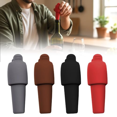 4 Set Sektflaschenverschluss, 2026 Neu Weinverschlüsse aus Wiederverwendbarem Silikon, Sektverschluss mit praktischem Griffoberteil für Frische und Aromaerhaltung für Bier, Glasflaschen (4Pcs)