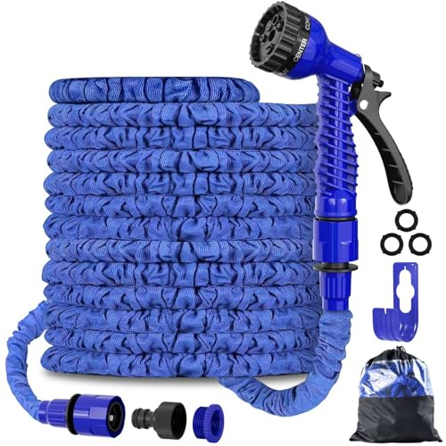 Motorenbau Garden Hose Pipe, 100FT Garden Hoses, Flexible Expanding Magic Hose with 3/4, 1/2 Fittings, Garden Hose Pipe with 7 Function Spray Nozzle