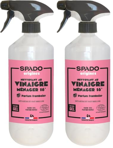 SPADO Origines – Vinaigre ménager – Gel vinaigre blanc – Détartre & fait briller – 16° – Ingrédients d’origine naturelle – Parfum framboise naturel – ECOCERT – 750 ml – Fabrication française