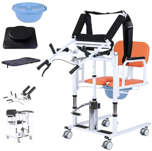 Fauteuil roulant élévateur de transfert de patient, chaise de douche et de toilette mobile multifonctionnelle et aide à la verticalisation, aides à la mobilité à domicile pour personnes âgées Orange