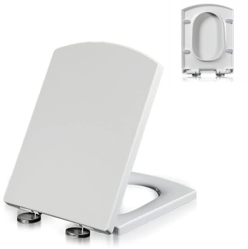 Tapa WC Rectangular, Asiento de Inodoro de Cierre Suave con Liberación Rápida para una Fácil Limpieza, Tapa de Inodoro de PP, Tapadera WC Universal Blanco, 03A, 37x47cm