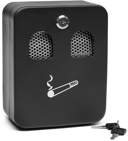 Flatro Wall Mounted Ashtray for Outside | Hanging Ash Tray Outdoor with Removable Inner | Lockable Metal Cigarette Bin for Gardens, Pubs & Bars | Ash Bin Tray with Luminous Cigarette Motif (Pack of 1)