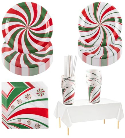 Set di stoviglie per feste per 25 ospiti, piatti di carta da 17,8 cm e 22,9 cm, bicchieri, tovaglioli e tovaglia, ideale per compleanni, matrimoni, Natale e decorazioni per feste (126 pezzi)