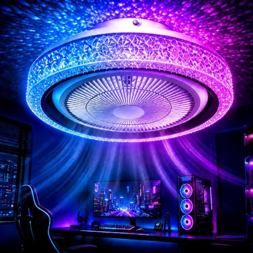 Ceiling Fans with Lights for Bedroom, 50cm LED Ceiling Fan Lamp with Alexa/App Smart Remote Control | 3 CCT &7 RGB Colors| Silent 6-Speed Fan | 3000–6500K For Low Ceiling & Small Spaces/Mood Setting
