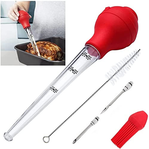 Best Utensils, set baster per tacchino, set di 4, bulbo in silicone FDA di grado alimentare, incluso ago iniettore per marinare la carne con pennello per barbecue