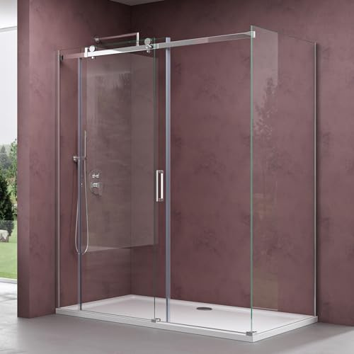 doporro Cabine de Douche 80x160x195cm Porte Coulissante Paroi de Douche | Verre de Sécurité Transparent 8mm, Montage Réversible, Ravenna17k