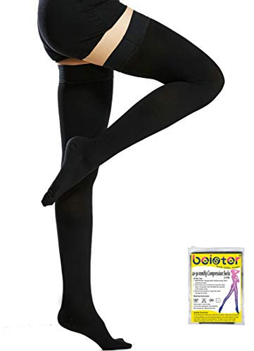 Beister Medical Closed Toe Thigh High Compression Stockings with Silicone Band for Women & Men, Firm 20-30 mmHg Graduated Support for Varicose Veins, Edema, Flight （1 Pair）