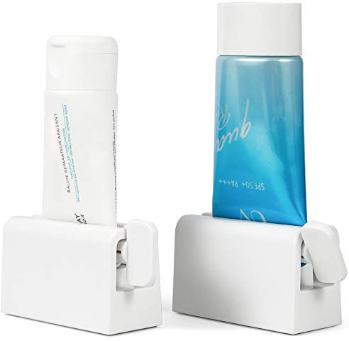 CORNERIA 2pcs Toothpaste Tube Squeezer Plus with Long Size 2.8IN - Premium ABS Plastic & Silicone pad Toothpaste Squeezer Rollers Even Tube Cosmetics, Tube Ketchup etc