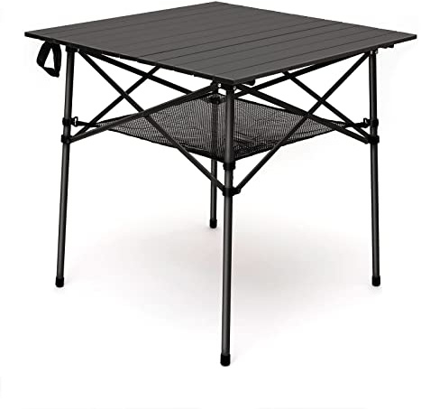 SUNNYFEEL Aluminum Folding Camping Table, Lightweight Roll Up Portable Foldable Outdoor Table, Seats 4 with Carry Bag & Mesh Shelf for Picnic, Beach, Tailgating & Card Game, 27.5 Square