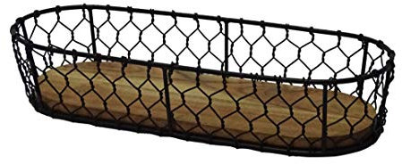 Corbeille à pain en métal avec base en bois- Corbeille à pain de rangement décorative pour la maison. La collection Coil s'inspire de la torsion et de la connexion des fils entre le métal. (PRT-48721)