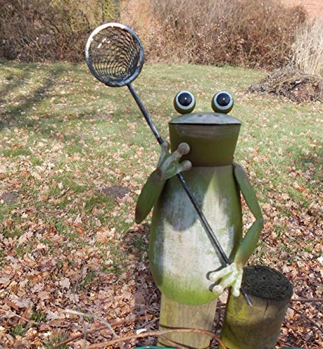 Deko-Impression Zaunfigur Zaunhocker Frosch mit Kescher/Netz Gartendekoration Eisen