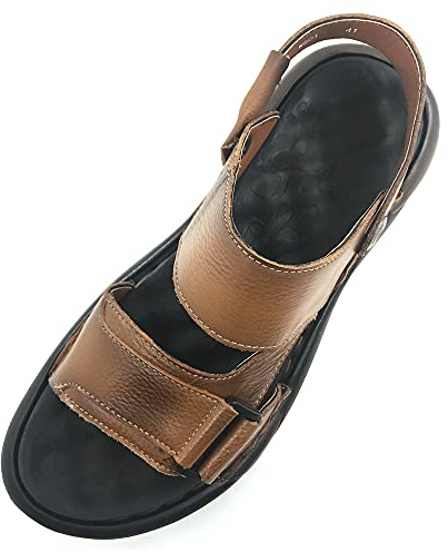 ZLUXURQ Lädersandaler för män sommar utomhus sport vandring fritid strand tofflor, BRUN, 38 EU