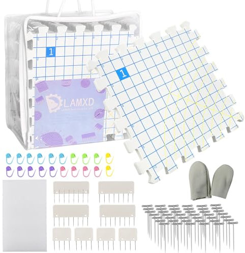 Blocking Mats for Knitting-Blockiermatten zum Stricken von extra dicken Blockierbrettern mit Gittern mit 8 Strickblöcken, 100 T-Nadeln und 50 Maschenmarkierern für Handarbeiten oder Häkeln, 9 Stück