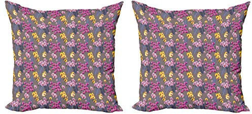 ABAKUHAUS Orchidee Federe Cuscini Set di 2, Jungle Selvaggia Petali Isola, Stampa Digitale Fronte-Retro con Accento Moderno, 40 cm x 40 cm, Warm Taupe Senape Rosa