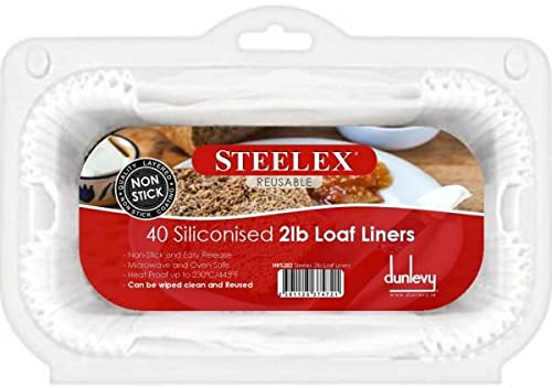 Steelex Pack of 40 Siliconised Greaseproof, Reusable 2lb Loaf Tin Liners