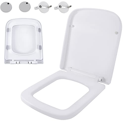 Premium Toilet seat with Soft Close - Square Shape Toilet seat with Quick Release - Durable Removable Easy Cleaning Toilet seat - Duroplast Toilet seat White - Toilet lid with 360 Adjustable Hinges