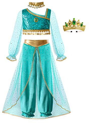 ReliBeauty Prinzessin Pfau Bauchtanz Kostüm Kinder Mädchen mit Krone