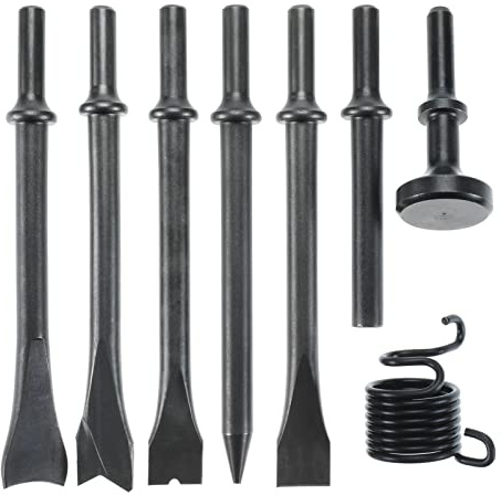 YaeTek 8 Pcs Heavy Duty Smoothing Air Hammer Pneumatic Chisel Bits Tools 0.401'' Shank Pneumatic Chisels with Spring