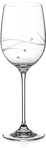 DIAMANTE Red Wine Glass Hand Cut and Embellished Crystals - ‘Moda Spiral' Collection Cut Crystal - Single Glass in Gift Box