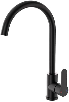 DETBOM Rubinetto da Cucina Nero ad Alta Pressione in Acciaio Inox, Miscelatore Cucina Ruotabile a 360°, Rubinetto Lavello Cucina a Mano Singola, Rubinetto da Cucina con Altezza Bocca 257mm