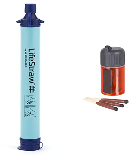 LifeStraw Personal Water Filter, Blue, 1pc & Lifesystems Stormproof, Waterproof And Windproof Matches, Pack Of 25 In Sealed Waterproof Container