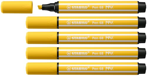 STABILO - Premium-Filzstift mit dicker Keilspitze - Pen 68 MAX | 5er Pack, gelb