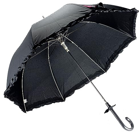 Superbia Sparkle Diamond Frill Fancy Wedding Event Automatic Stick Umbrella (Black)