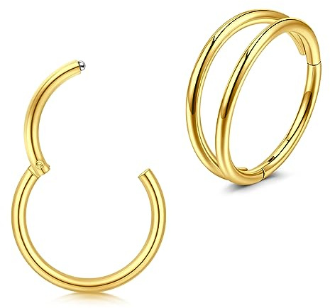 Longita 2 Stück Nasenpiercing Ring Helix Piercing Ohr Septum Piercing Nasenring Ohrpiercing Conch Knorpel Piercing Ring Gold 20g 6mm