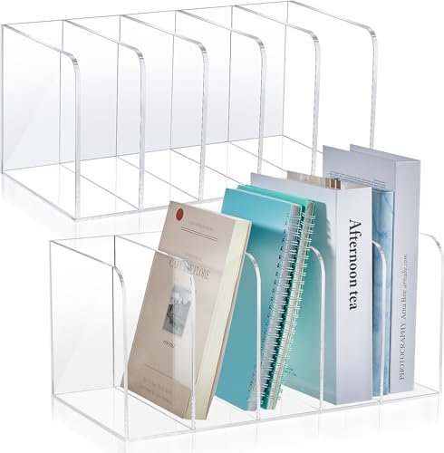 Suzile Zeitschriftenhalter aus transparentem Acryl mit 5 vertikalen Fächern, Zeitschriftensammler, Acryl, Schreibtisch-Organizer, Bücherregal für Schreibtisch, Sortierer, Papierordner, Bürozubehör,