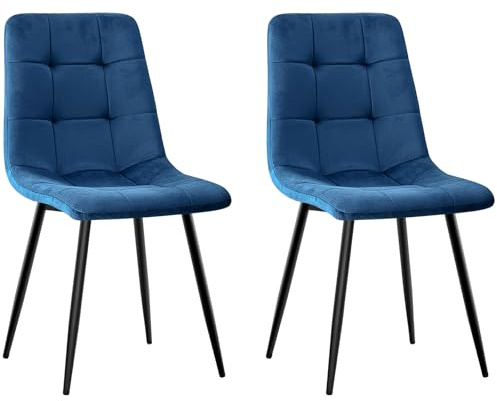 JIJIAN Esszimmerstühle 2er Set, Küchenstühle mit Samt, Blau | Stühle Esszimmer mit Schwarzen Metallbeinen, Bis 120 kg Belastbar, Moderne Polsterstühle für Esszimmer Wohnzimmer Küche