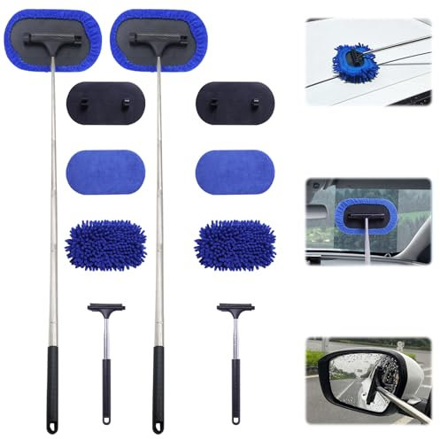 Scheibenreiniger Auto mit Mikrofaserpads, Teleskop-Funktion 33-101 cm ausziehbar, Windschutzscheiben Reiniger, Auto Fensterreiniger Multifunktionaler Scheibenreiniger Innen Set (2 Set)