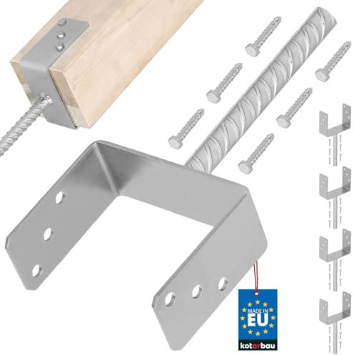 KOTARBAU® 4er Set Pfostenträger zum einbetonieren U 151 mm Feuerverzinkt Stahl Betonanker für Holzpfosten Riffelstahl Pfostenanker Bodenhülse Pfostenschuh Zaunpfosten Holz