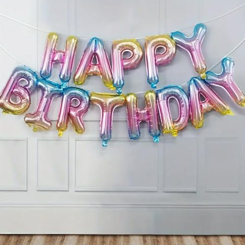 Happy Birthday Luftballons Girlande Geburtstagsdeko Folienballon Kindergeburtstag Ballons - Rosa, Blau, Bunt, Silber, Regenbogenfarben, Gold, Schwarz (Regenbogen)