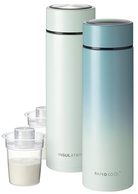 Nuby Limited Edition RapidCool Portable Baby Bottle Maker Twin Pack - Formula Feed in 2 Minutes | Ideal for Travel Bottles and Night Feeds | Includes Milk Powder Dispenser, Digital Lid & Flask (Blue)