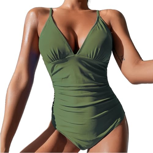 Bañador Mujer Reductores Vientre Plano Push up Sexy Traje de Baño Cuello en V Ajustables Tipo Sling Control de Barriga Pecho Grande Bañadores Mujer Verano Despedida Soltera(Rojo,XL)