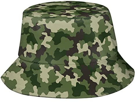 KWQDOZF Grüne Camouflage-Anglerhüte, modische Sonnenkappe, verstaubarer Outdoor-Anglerhut mit Camouflage-Muster für Damen und Herren